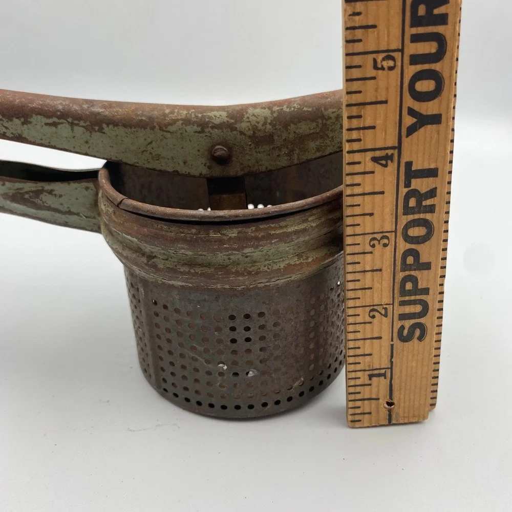 Vintage 1940s 1950s Potato Ricer‎ Food Press Green Chippy Paint Rustic Primitive